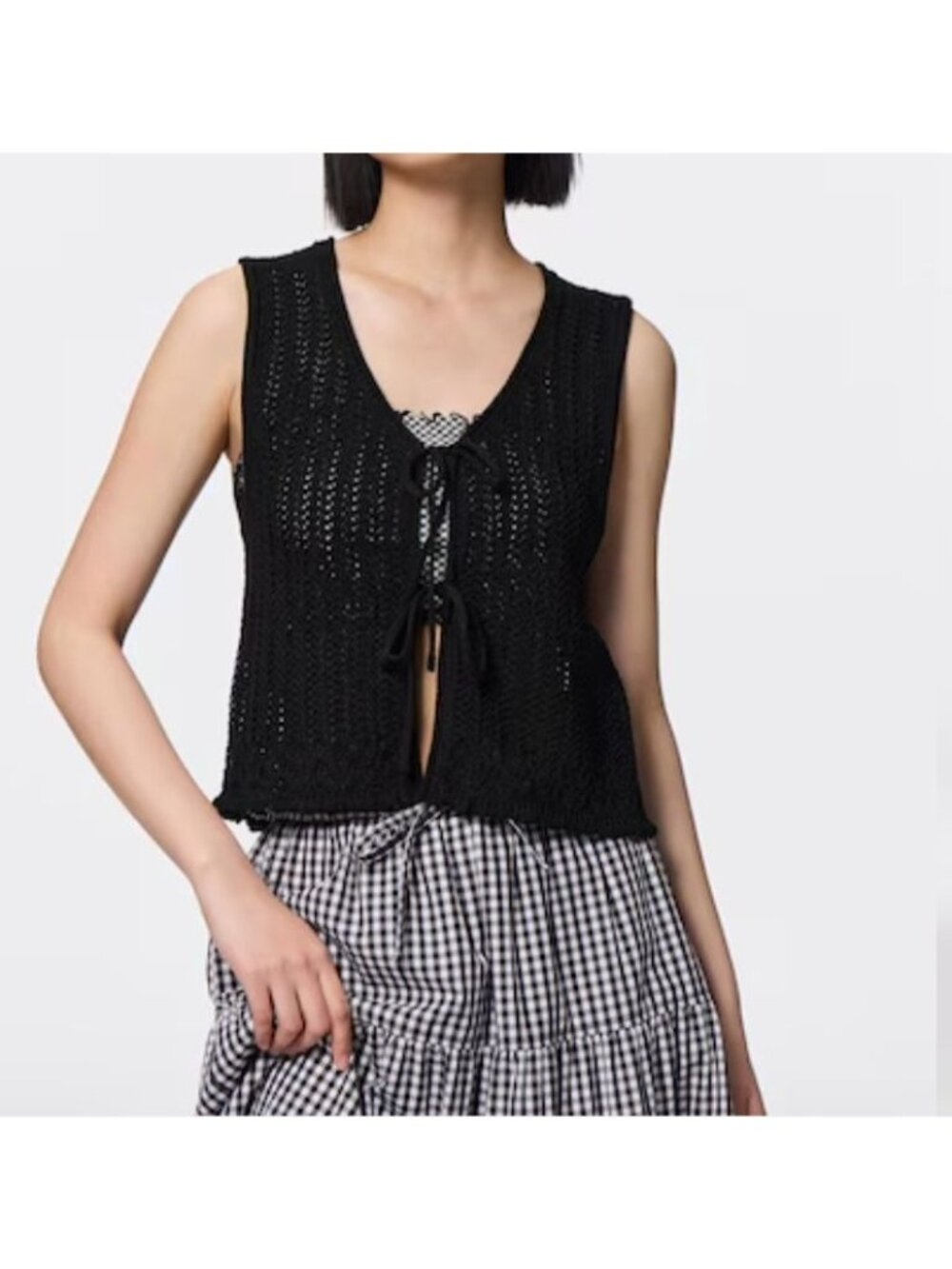 Elan Black Crochet Tie Front Top - Boho Beach Cover Up NWT - Size M
